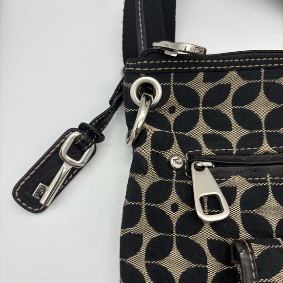 Fossil Black/Tan Print Cloth Messenger Bag with Adjustable Shoulder Strap - Picture 2 of 15